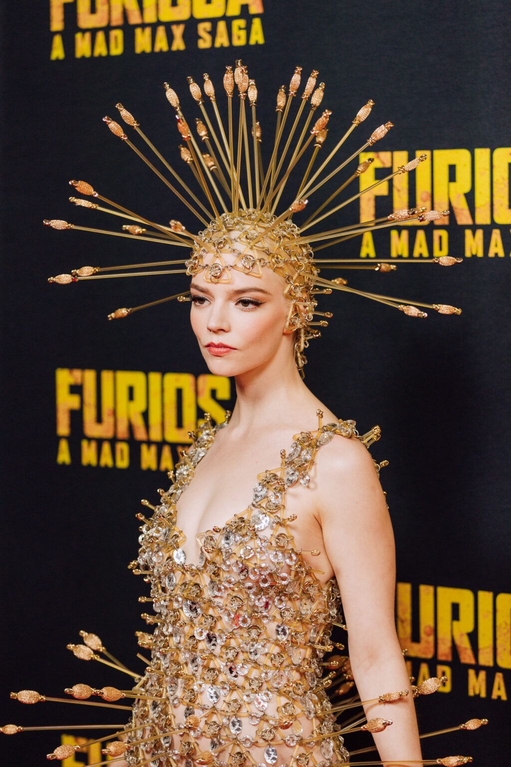 Wardrobe Breakdown: Anya Taylor-Joy Gold Spike Dress At Furiosa A Mad ...