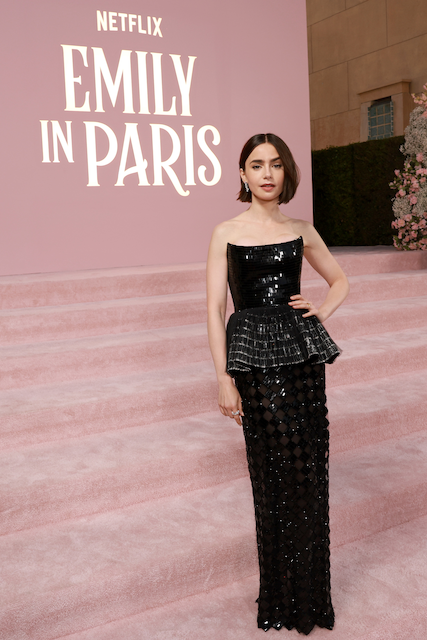 Celebrity Style: Lily Collins Black Gown At Emily In Paris Premiere